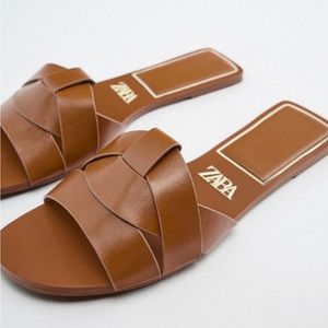 Zara Low Heeled Crossed Leather Sandal